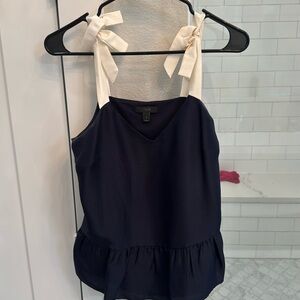 Super cute navy and white bow strap top!